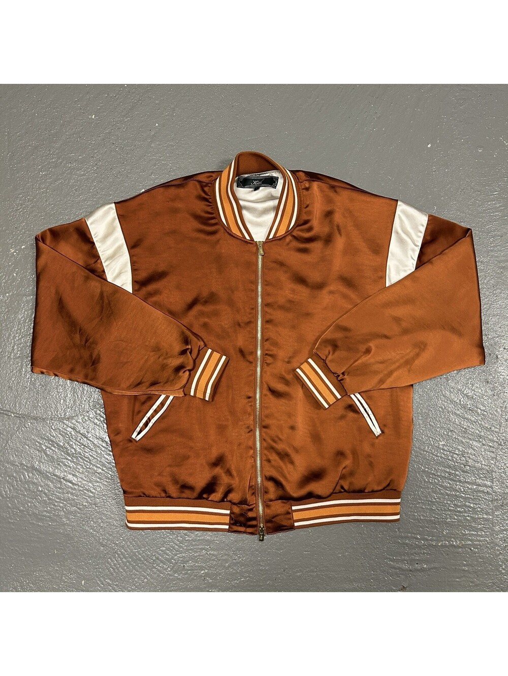 AUTHENTIC Kith Satin Orange Zip Up Sweater Jacket Size L - Picture 2 of 9